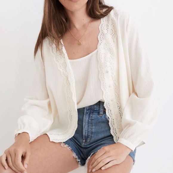 Madewell Eyelet-Trim Twin Set Top in Lighthouse - Picture 1 of 16